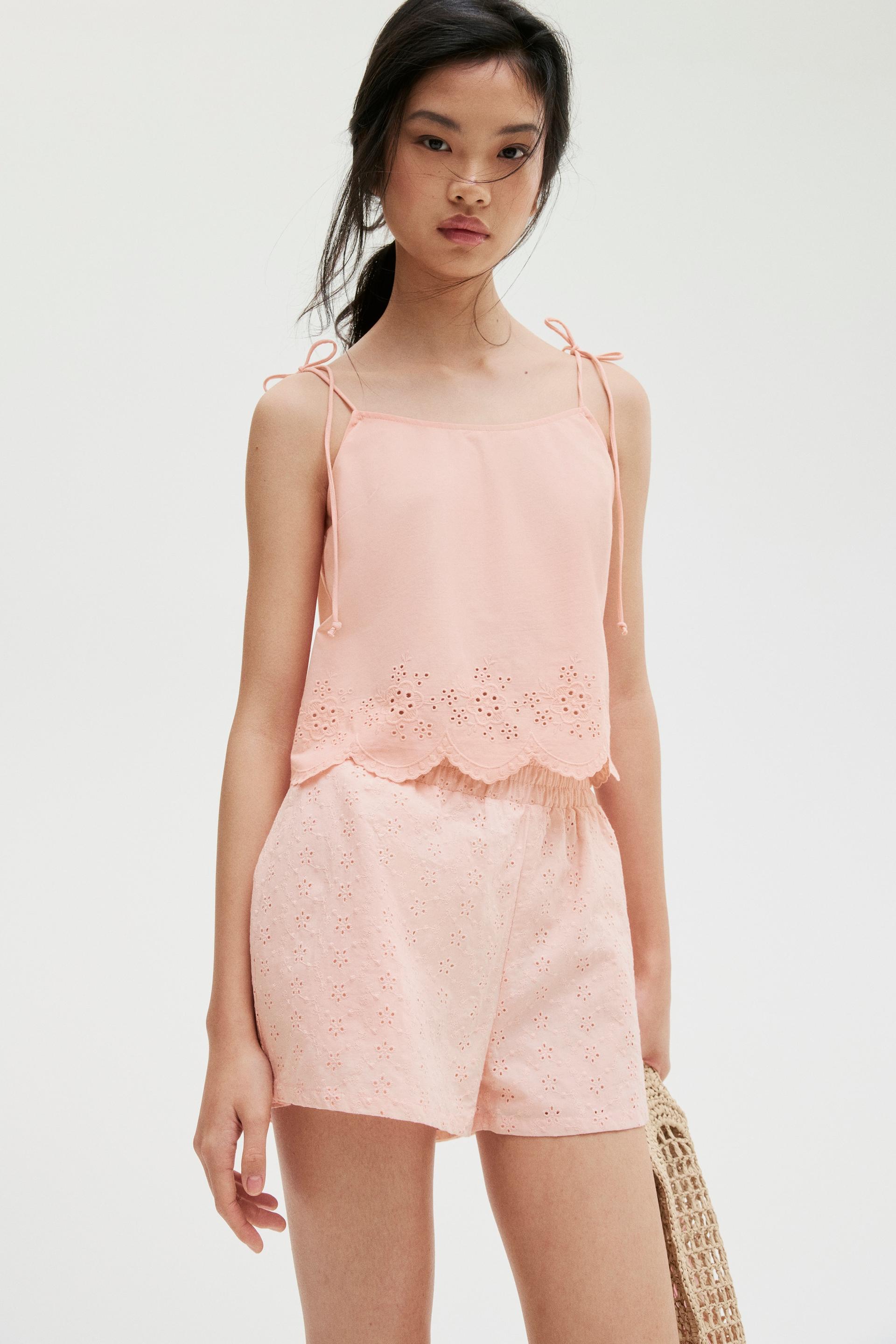 high-waist eyelet-embroidered shorts