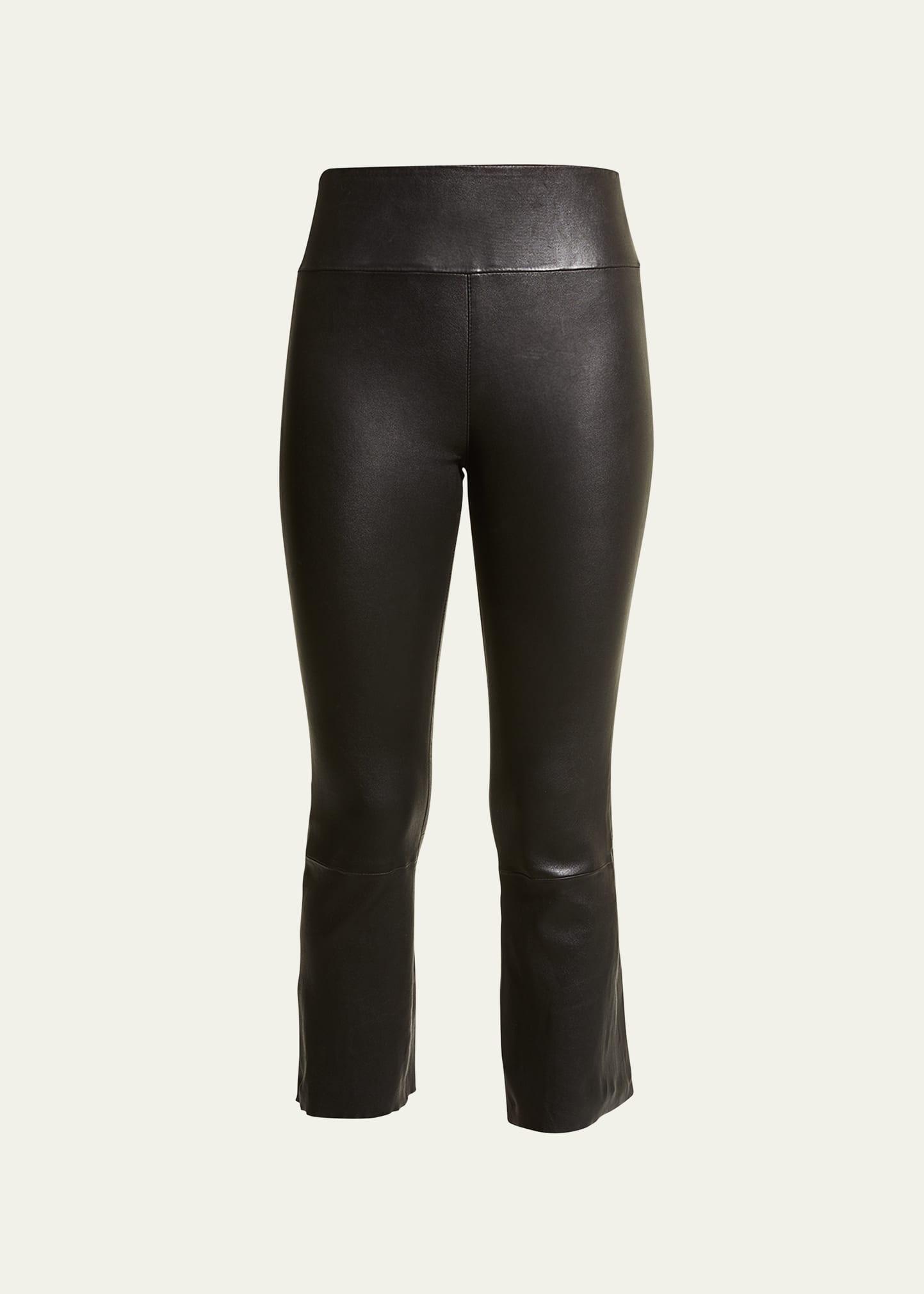 high-waist flare-leg cropped leather leggings