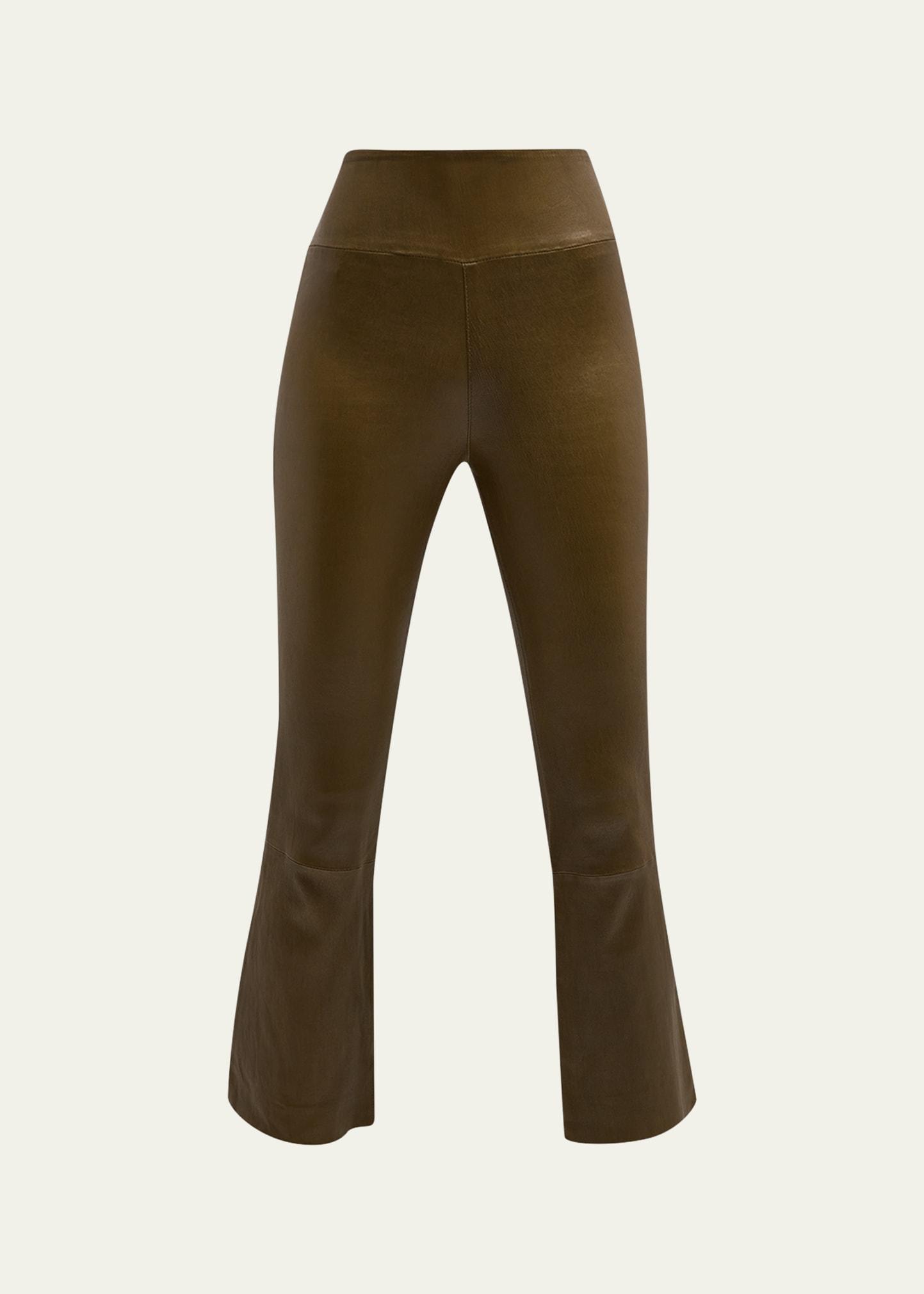high-waist flare-leg cropped leather leggings