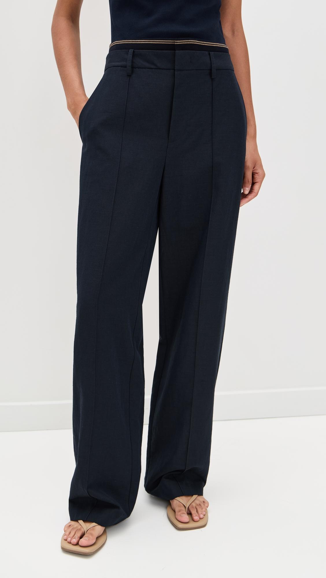 high waist rib trim trousers