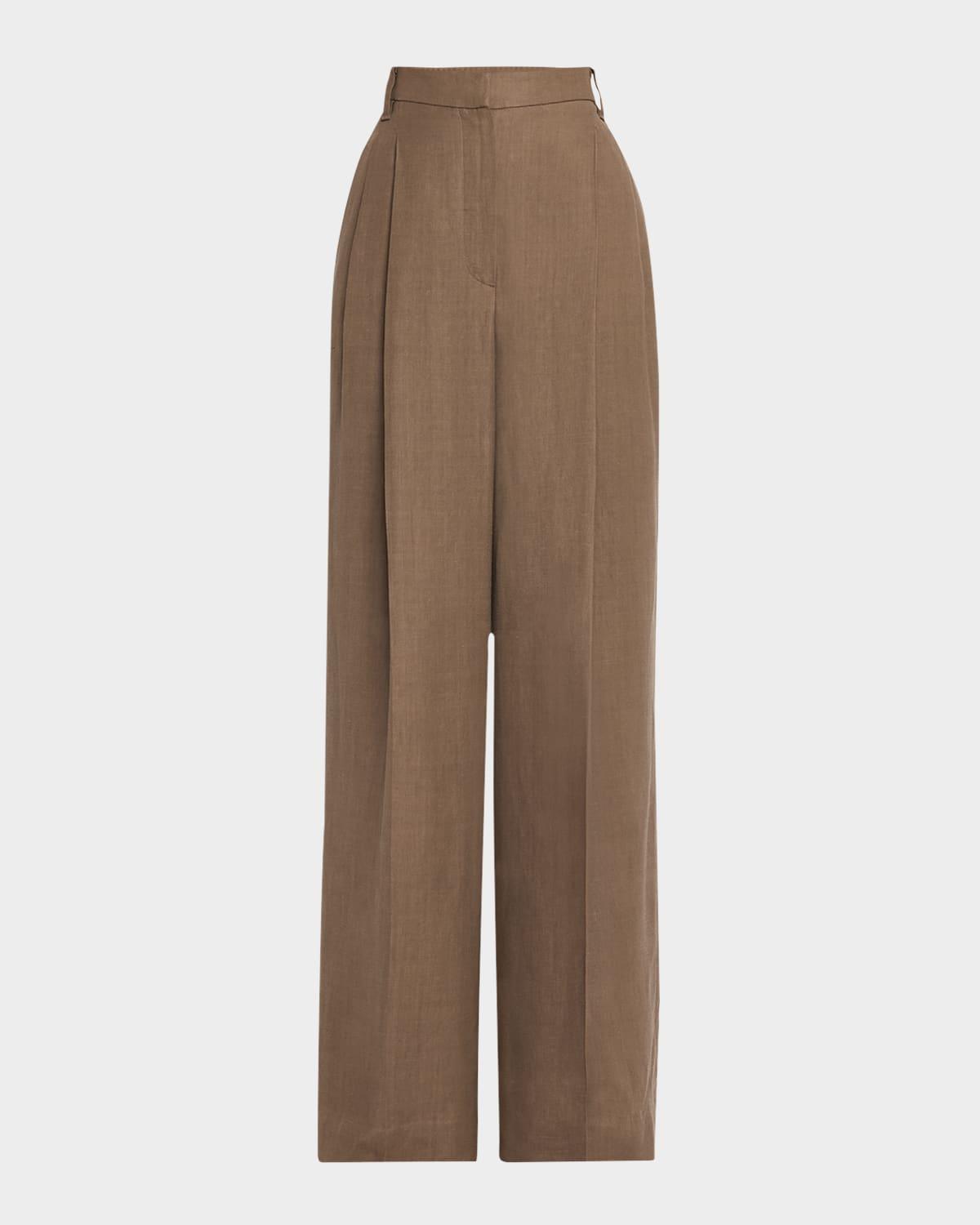 high waist wide leg fluid linen twill pants