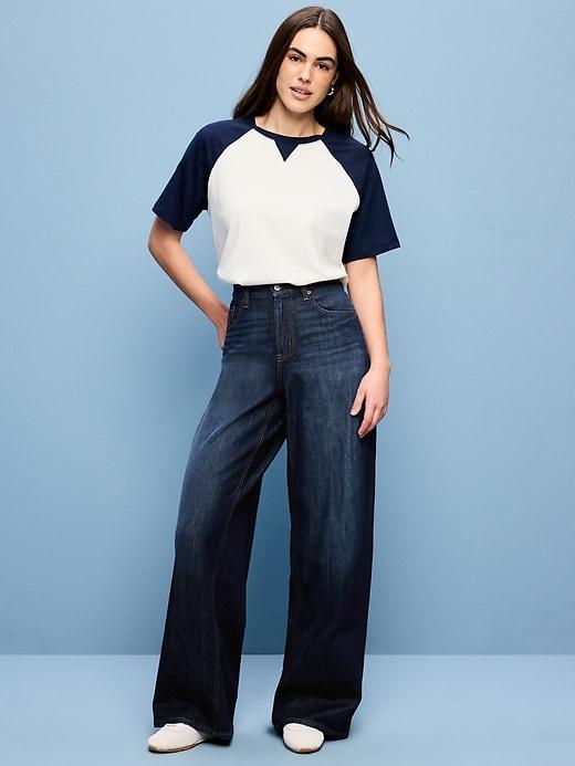 high-waisted baggy wide-leg stretch jeans