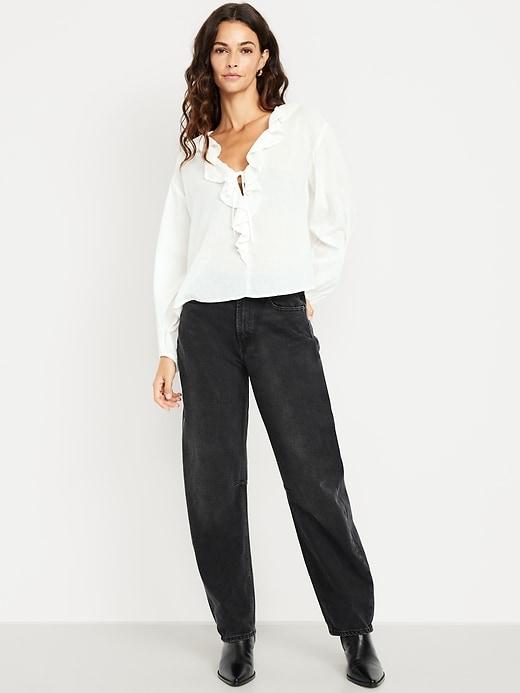 high-waisted barrel full length jeans