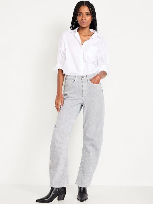high-waisted barrel full length jeans