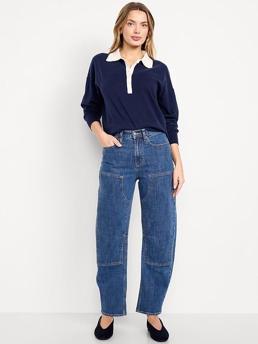 high-waisted barrel full length jeans