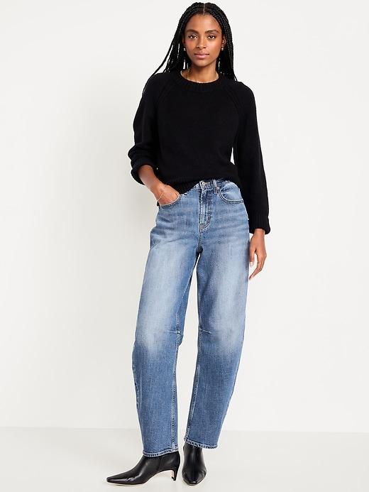 high-waisted barrel full length jeans