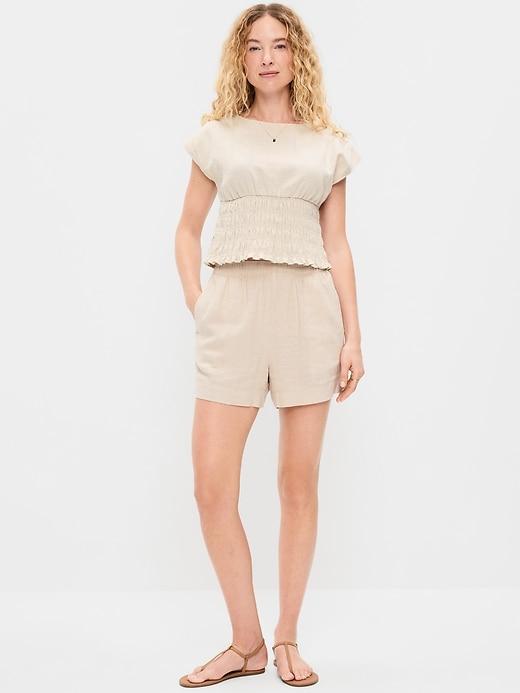 high-waisted beach linen pull-on shorts