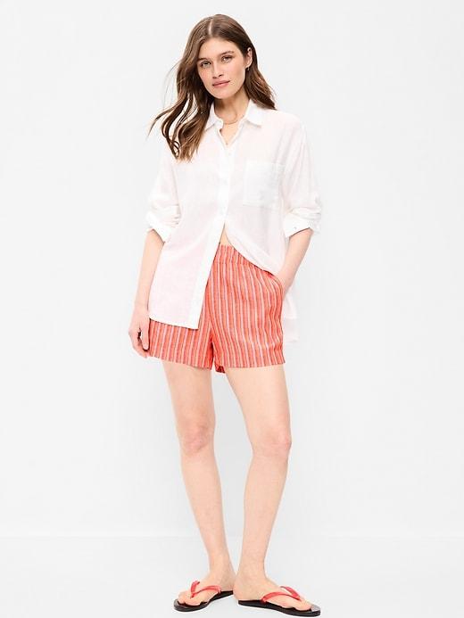 high-waisted beach linen pull-on shorts
