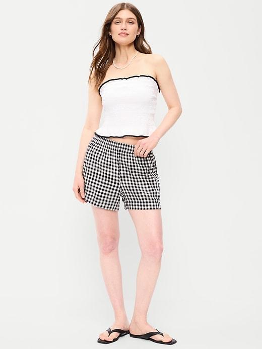 high-waisted beach linen pull-on shorts