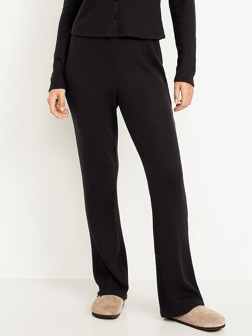 high-waisted cozy waffle flare pants