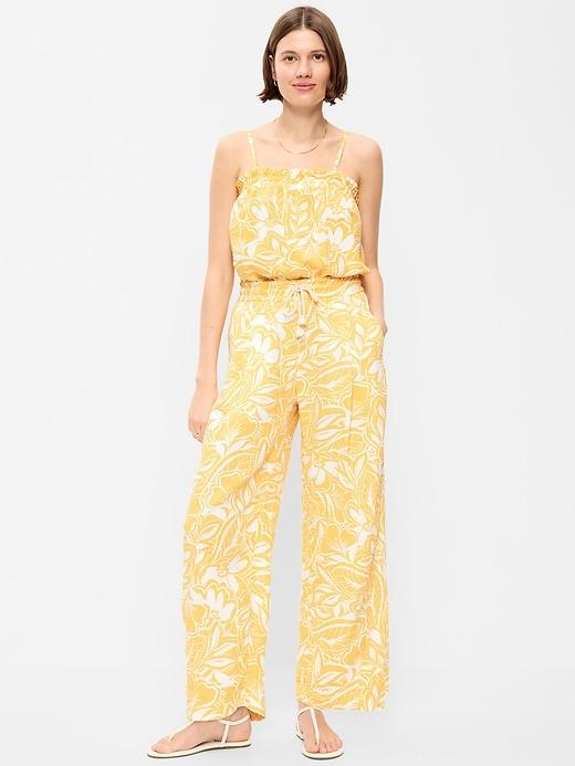 high-waisted crinkle gauze barrel ankle pants
