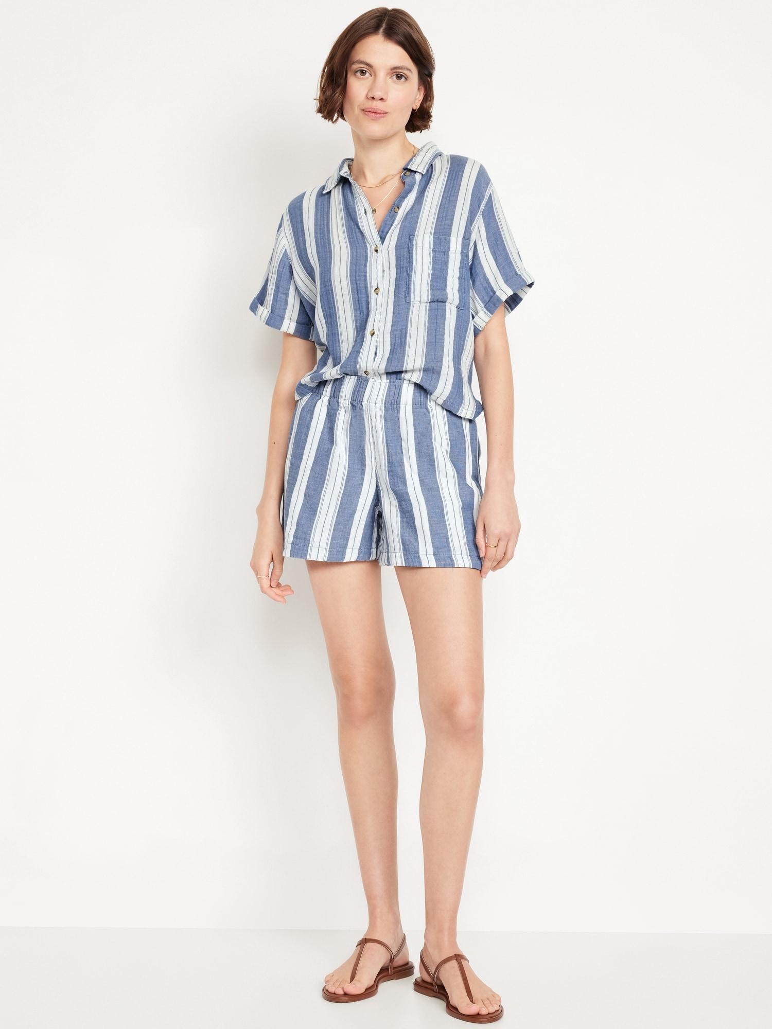 high-waisted crinkle gauze shorts -- 4-inch inseam