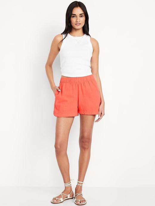 high-waisted crinkle gauze shorts -- 4-inch inseam