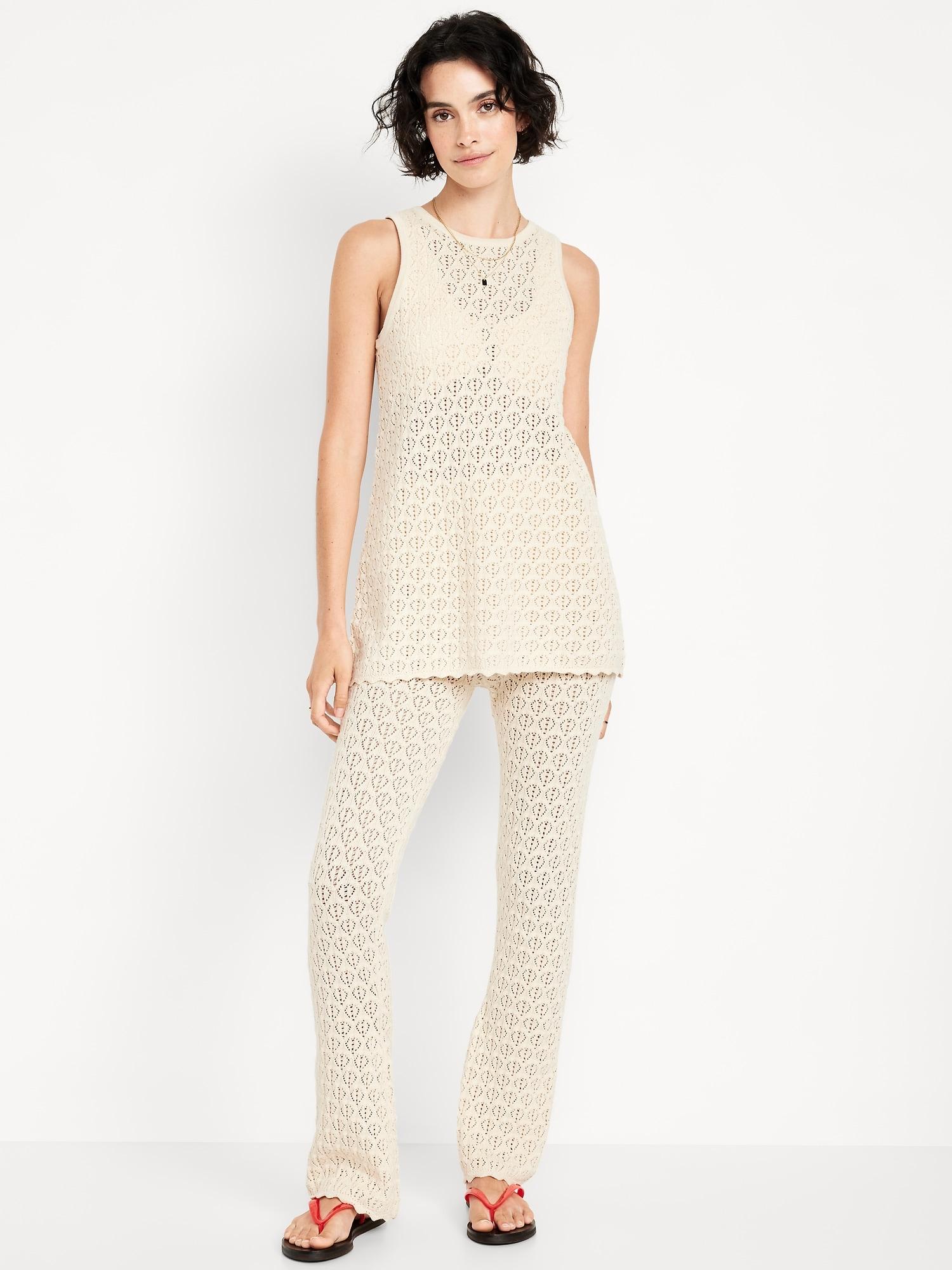 high-waisted crochet flare pants