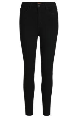 high-waisted cropped jeans in black power-stretch denim- black women's jeans