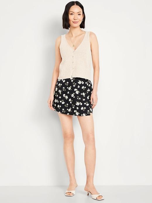 high-waisted faux-wrap linen-blend mini skort