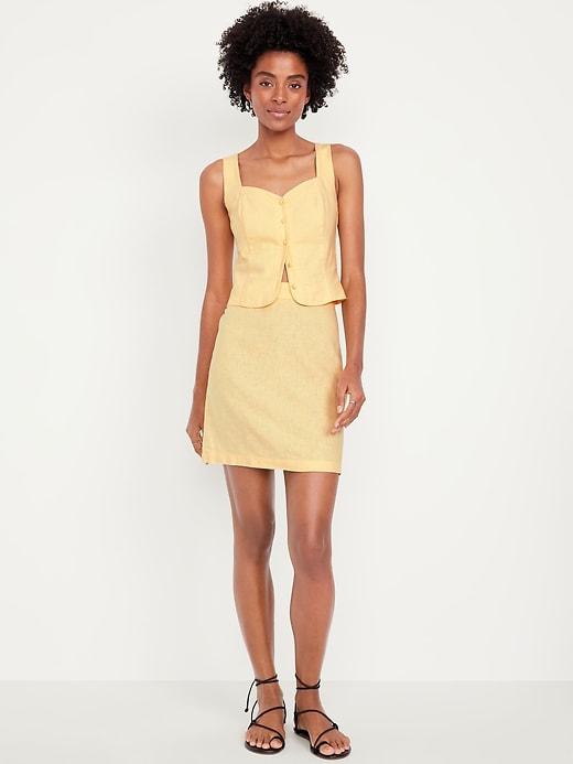 high-waisted linen-blend mini skirt