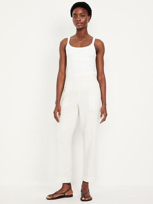 high-waisted linen-blend straight ankle pants