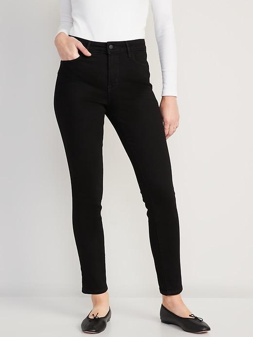 high-waisted power slim straight black jeans