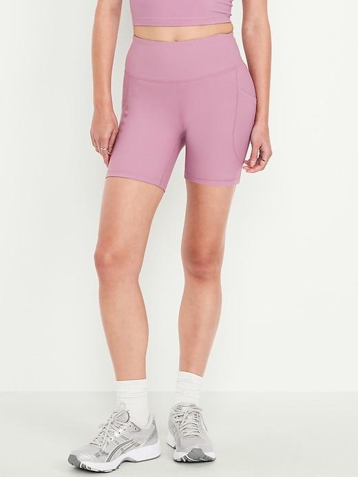 high-waisted powersoft pocket biker shorts -- 6-inch inseam
