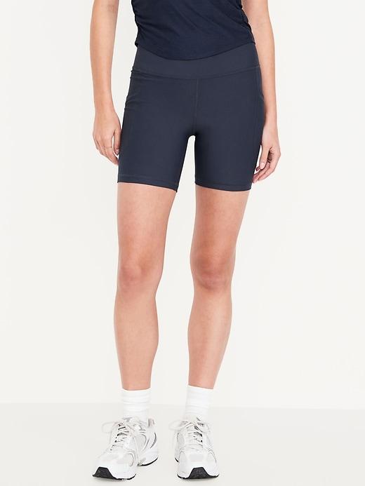 high-waisted powersoft pocket biker shorts -- 6-inch inseam