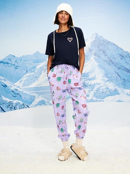 high-waisted printed flannel pajama jogger for women
