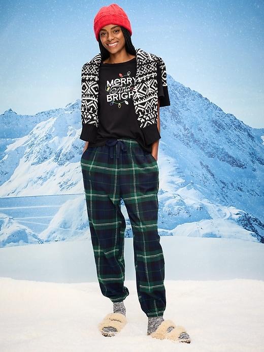 high-waisted printed flannel pajama jogger for women