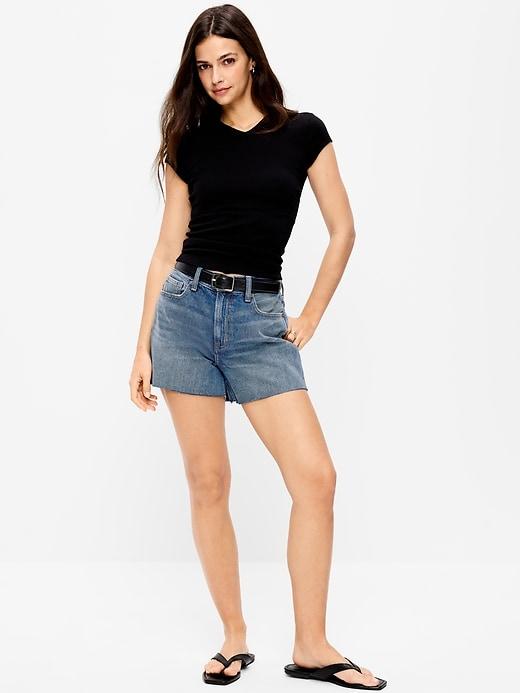 high-waisted rigid denim cut-off shorts -- 4-inch inseam