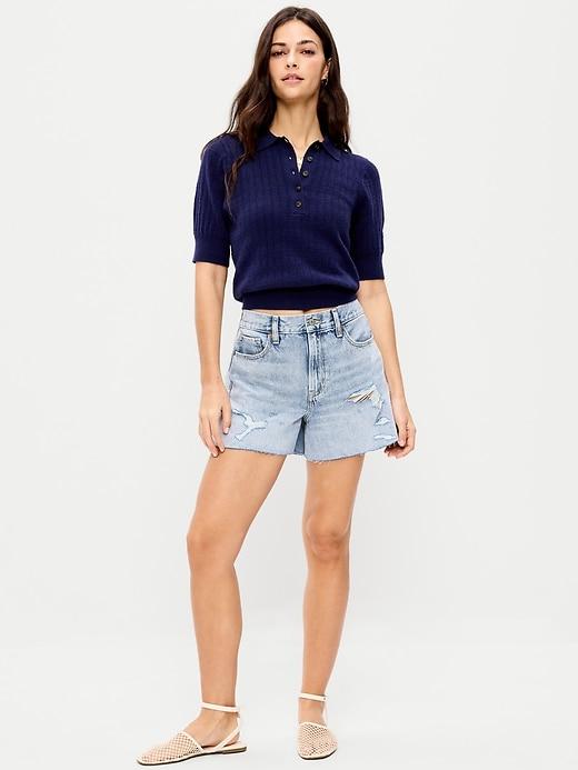 high-waisted rigid denim cut-off shorts -- 4-inch inseam