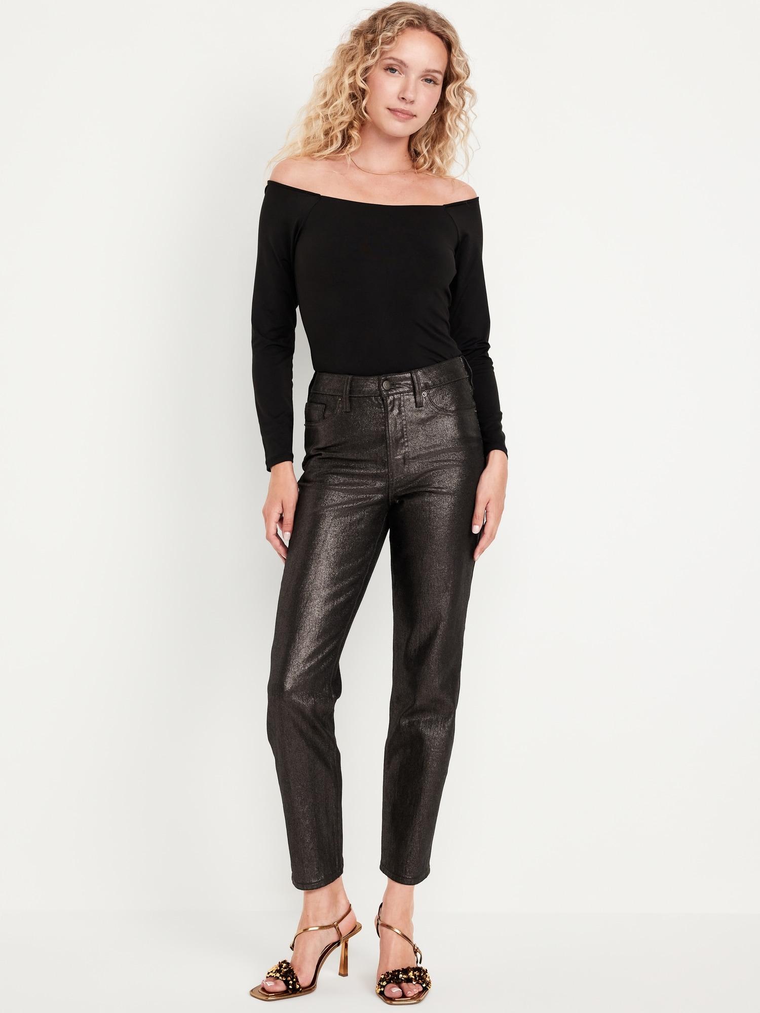 high-waisted shine og straight ankle jeans