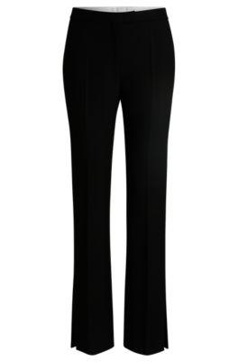 high-waisted slim-fit trousers with flared leg- black women's formal pants