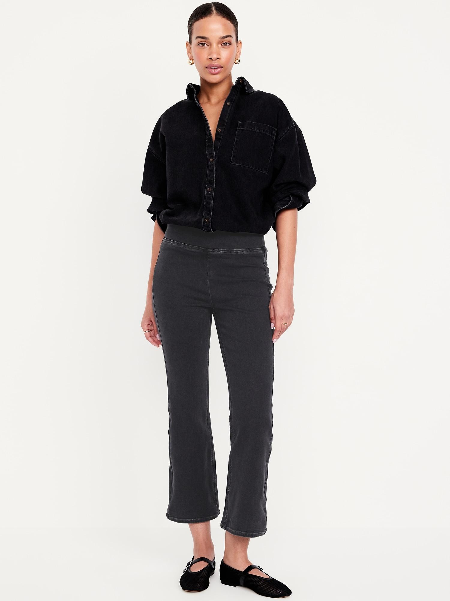 high-waisted weekender pull-on crop flare jeans