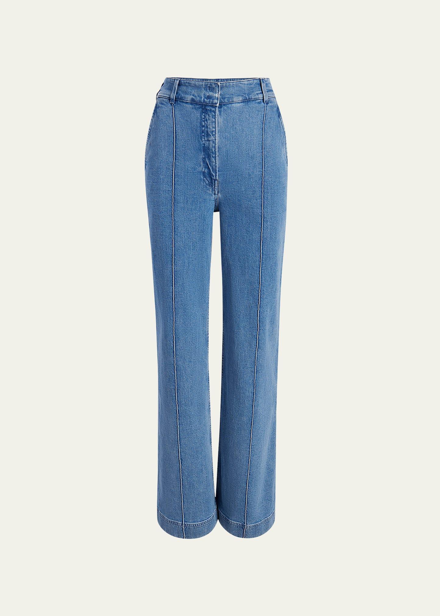 high-waisted wide leg denim pants