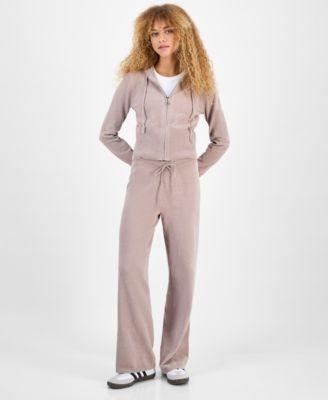 hippie rose juniors chenille full zip hoodie chenille wide leg drawstring pants