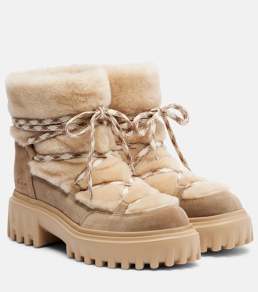 hogan shearling and suede ankle boots