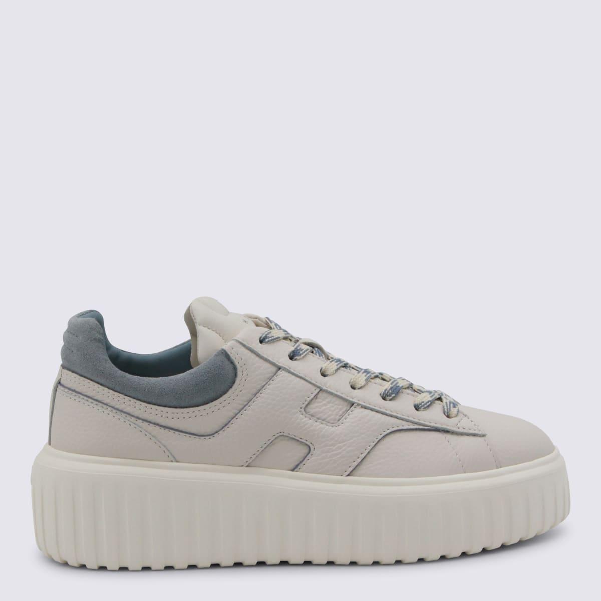 hogan white and light blue leather sneakers