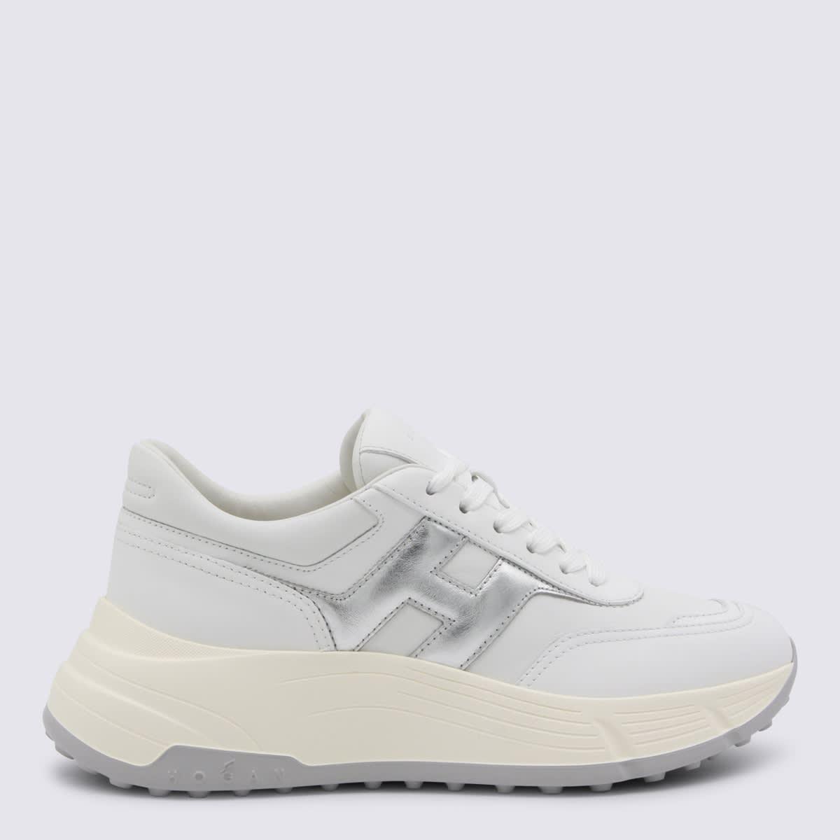 hogan white and silver leather sneakers
