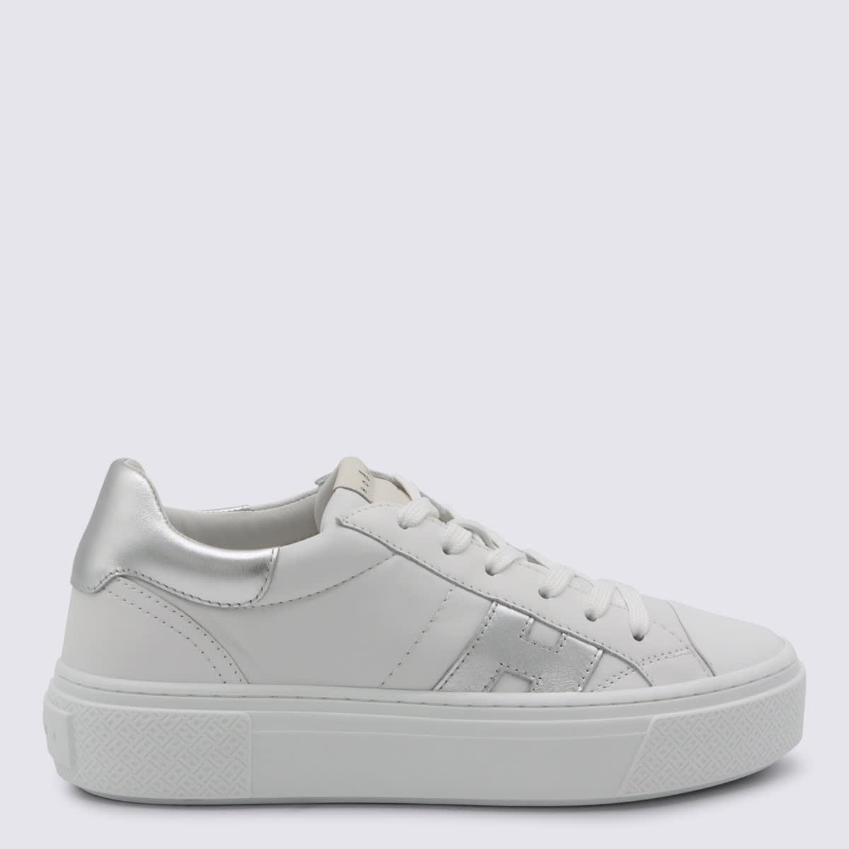 hogan white and silver leather sneakers