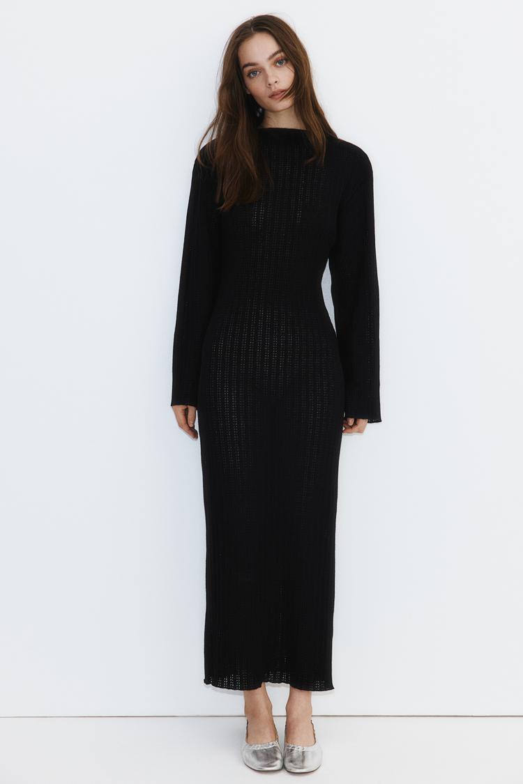 hole-patterned maxi dress