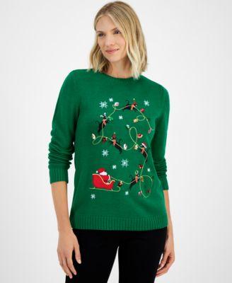 holiday lane womens kitten sleigh crewneck sweater created for macys