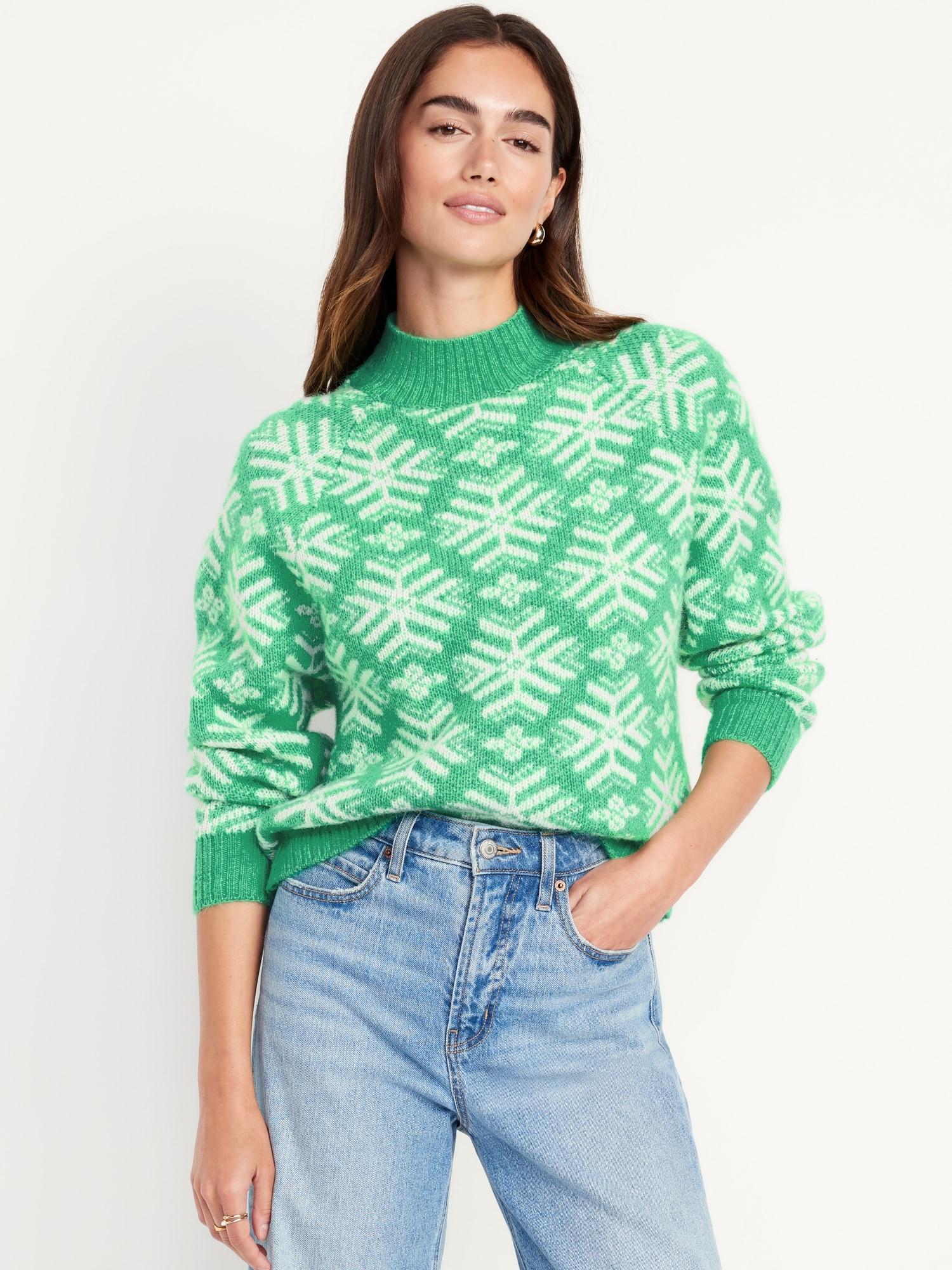 holiday print mock-neck sweater