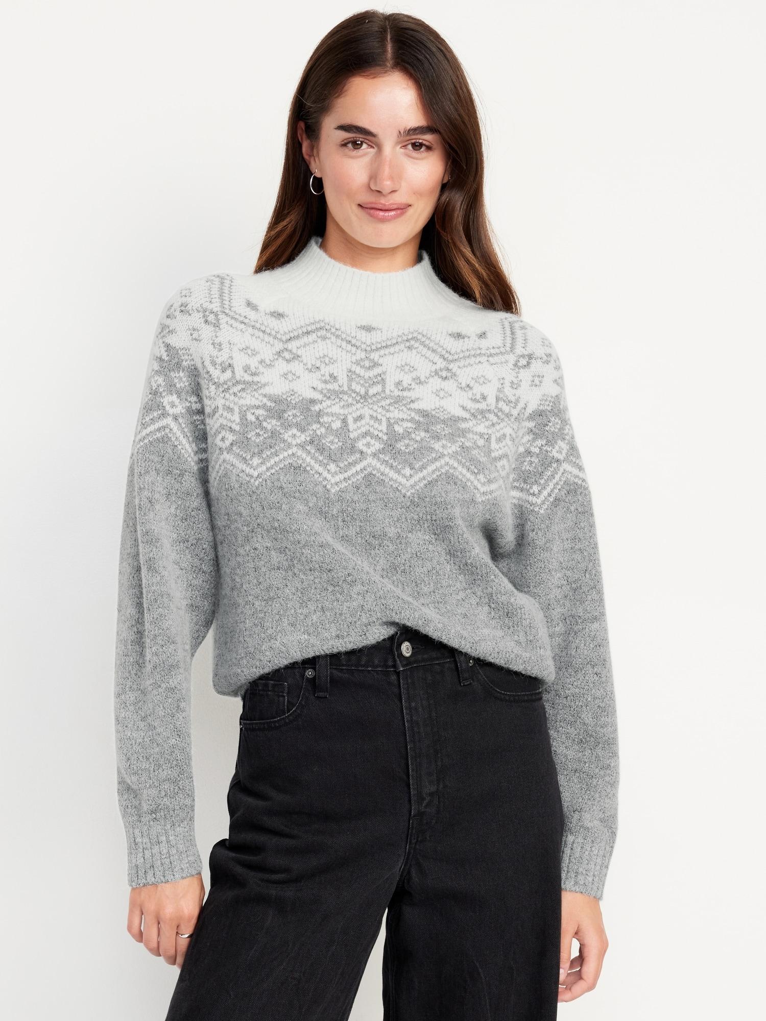 holiday print mock-neck sweater
