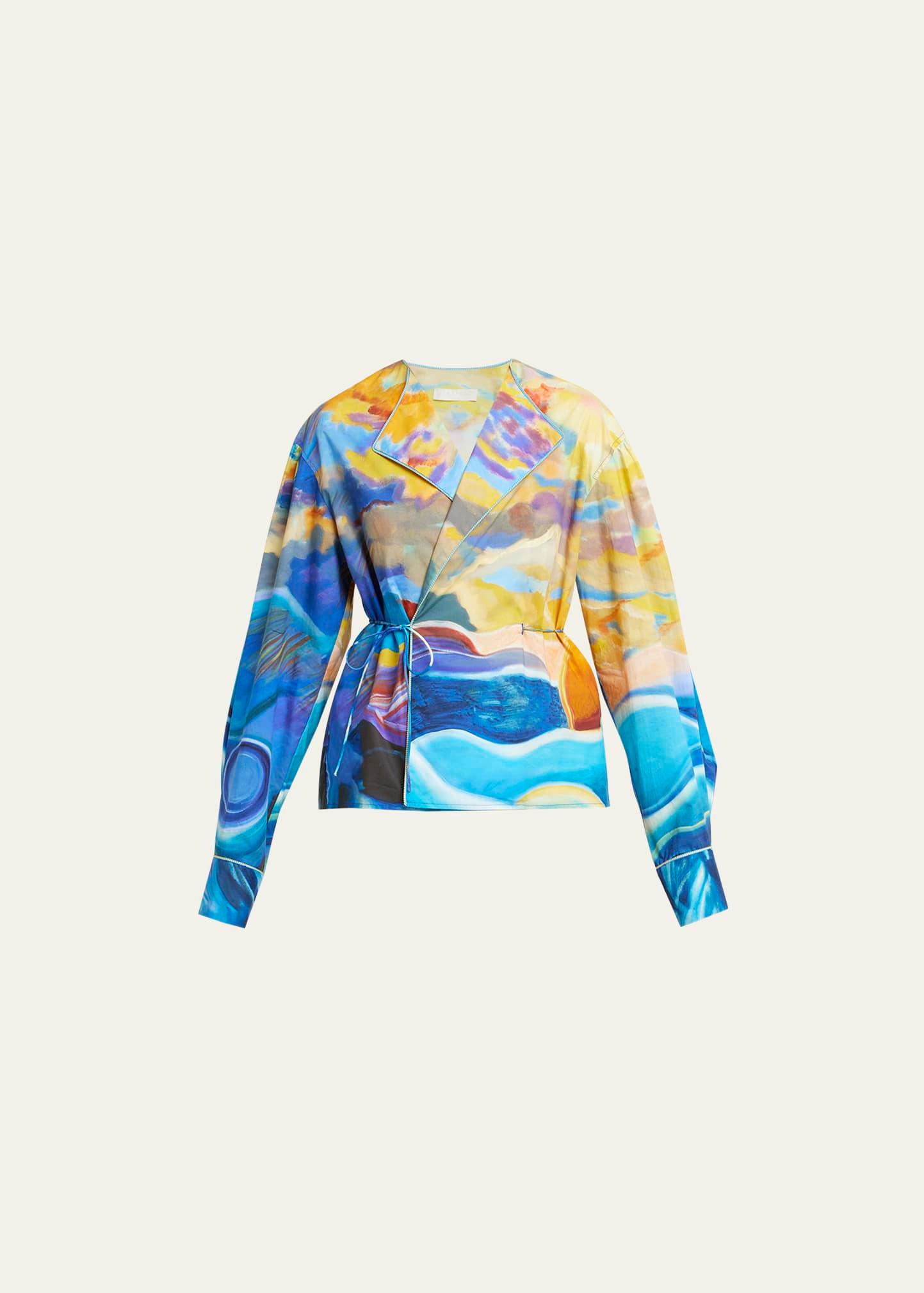 holland abstract-print cotton wrap jacket