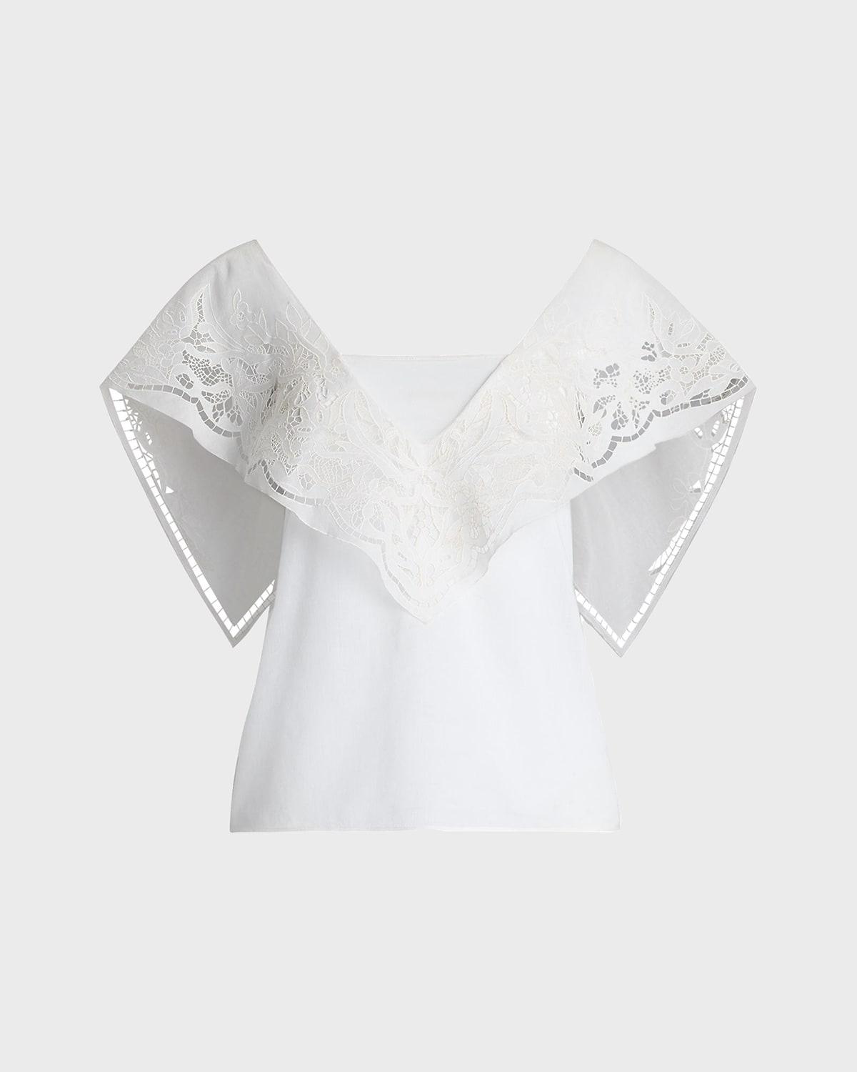 hollins lace-ruffle cotton voile top