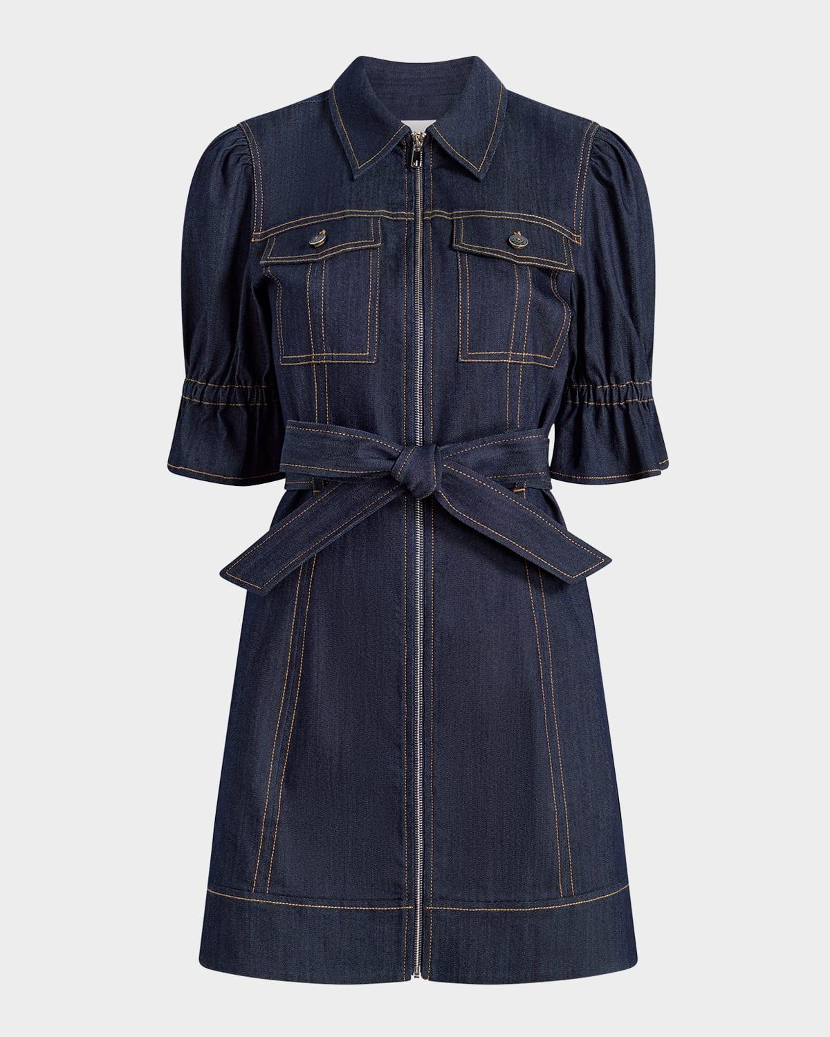 holly denim puff-sleeve mini dress