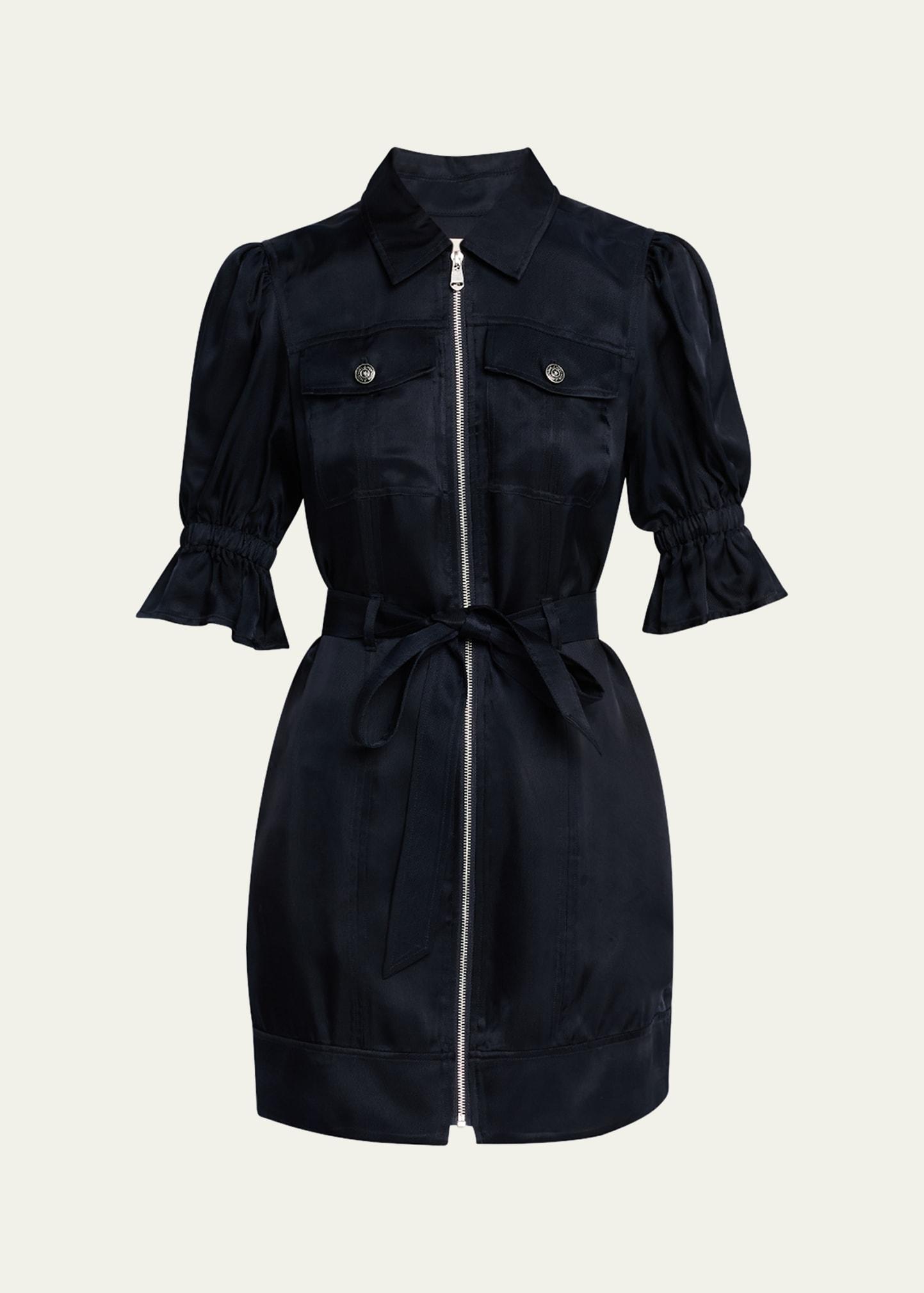holly puff-sleeve zip-front mini dress