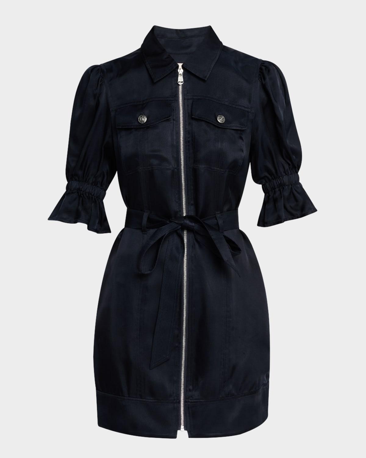 holly puff-sleeve zip-front mini dress