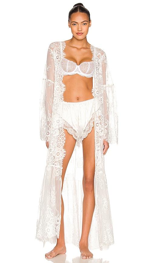 homebodii georgina long lace robe in white.