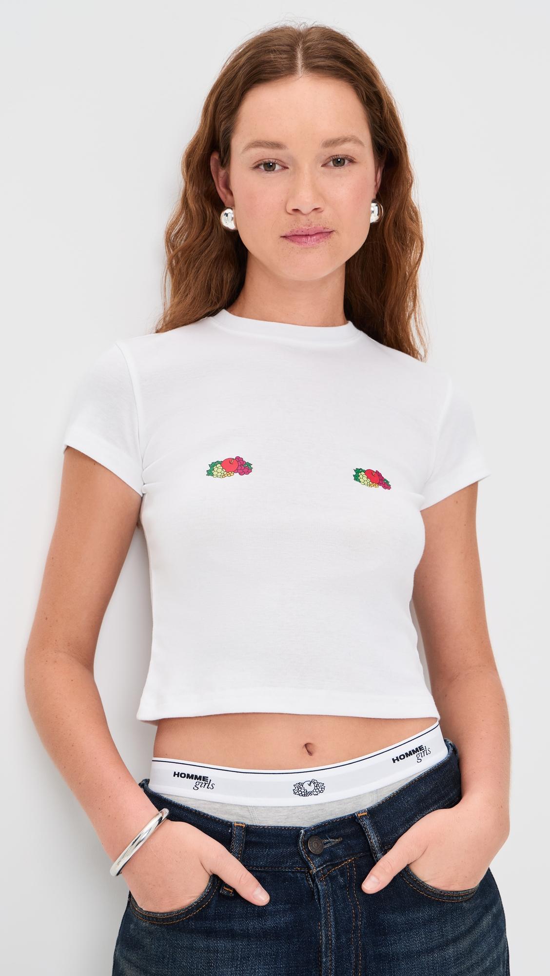 homme girls x fruit of the loom baby tee with double logo