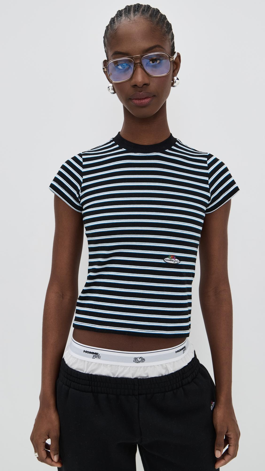 homme girls x fruit of the loom striped baby tee